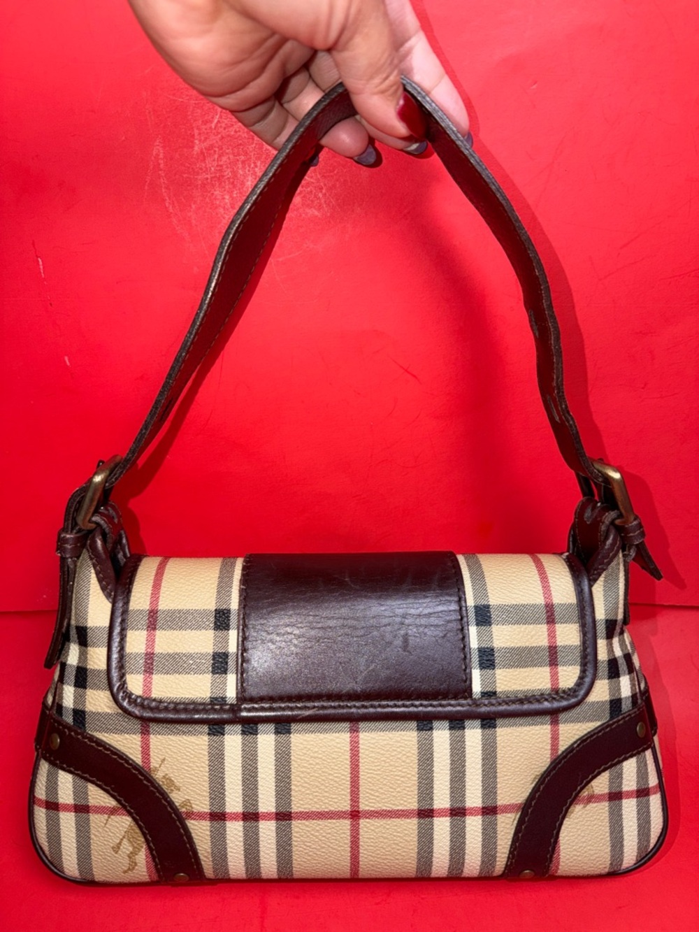 BURBERRY Haymarket Check Baguette Shoulder Bag - Picture 2 of 12